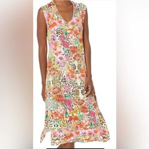 Johnny Was Wild Garden High Slit Knit Cap Sleeve Dress-XL